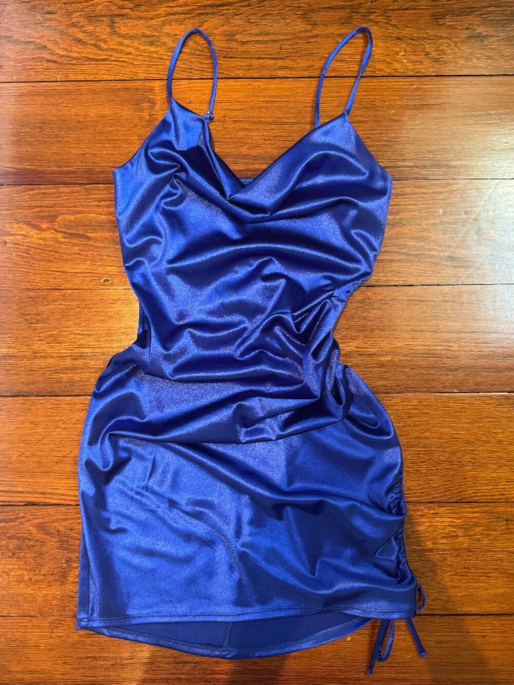 Emerald Sundae Blue Satin Ruched Mini Dress